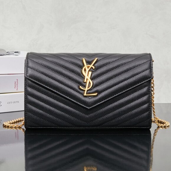 Yves Saint Laurent Handbags - Yves Saint Laurent Grain De Poudre Matelasse Chevron Monogram Chain Bag